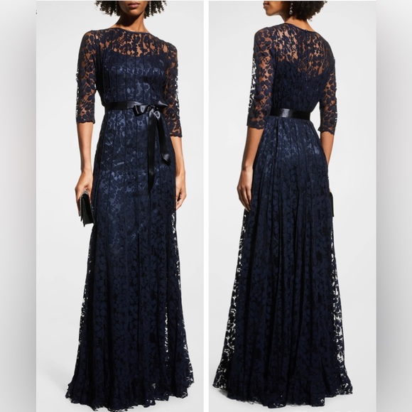 Rickie Freeman For Teri Jon Sleeve Lace Overlay Gown Ling Dress - Picture 2 of 4
